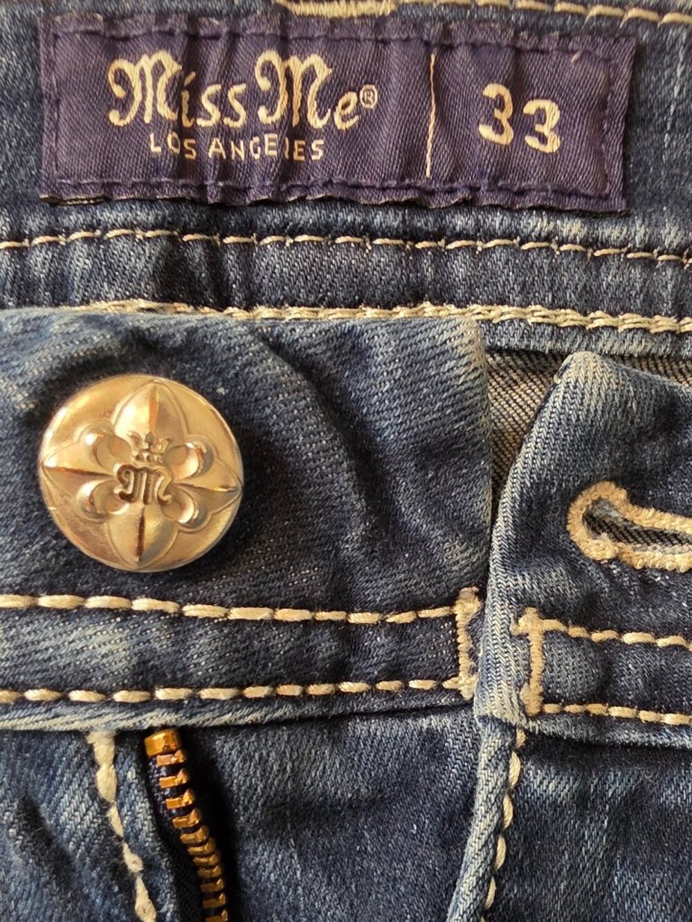 Miss Me Curvy Crop Distressed Heavy Stitch Embellished Women's Jeans, Size 33 - Picture 9 of 12